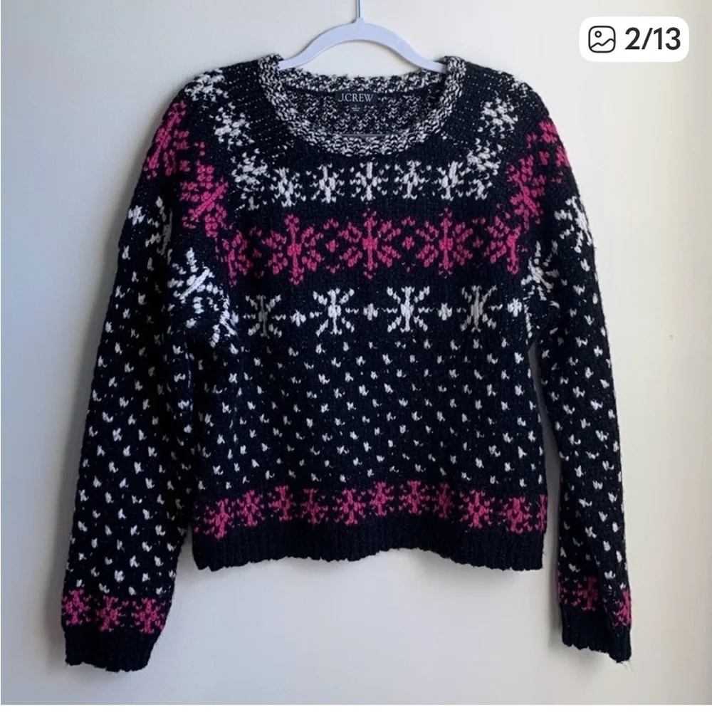 J. Crew women’s Jacquard Snowflake Pullover Sweater chunky knit size L Cabincore